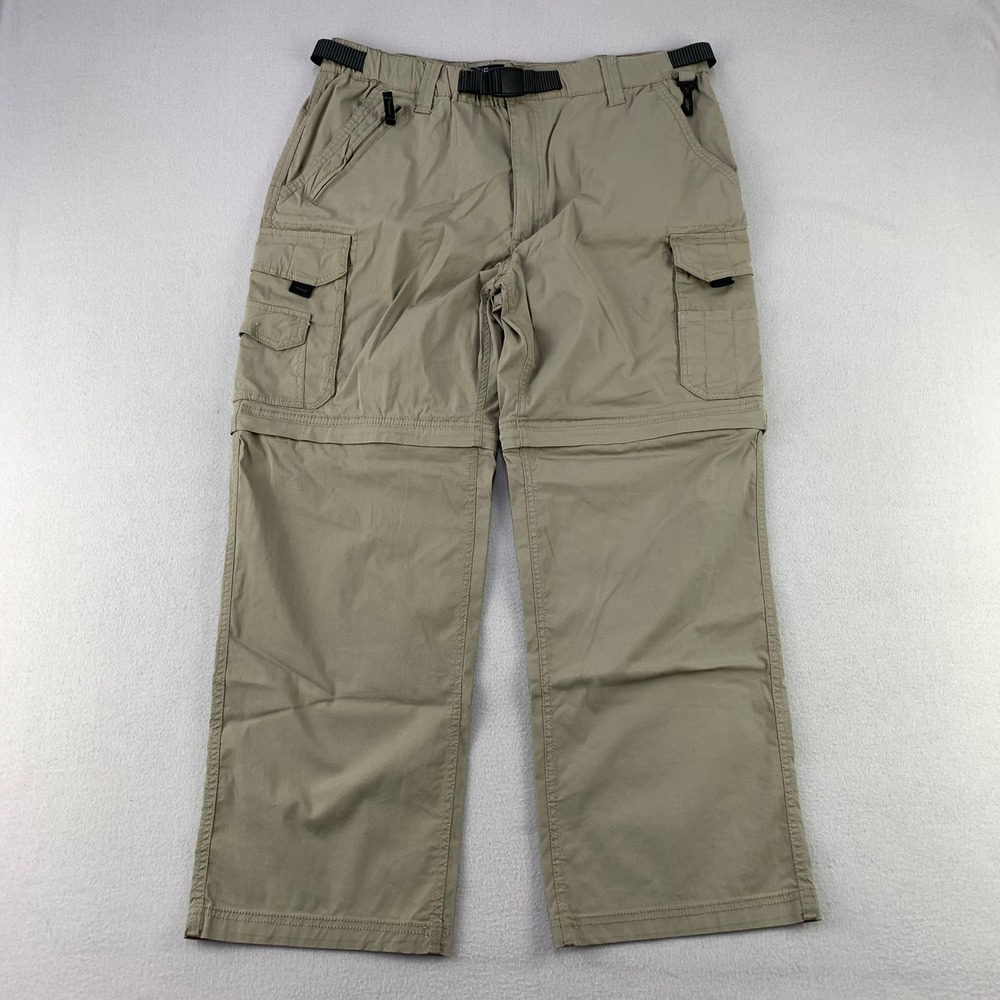 BC Clothing Convertible Cargo Pants Mens L x 30 Khaki Hiking Zip Off Belted